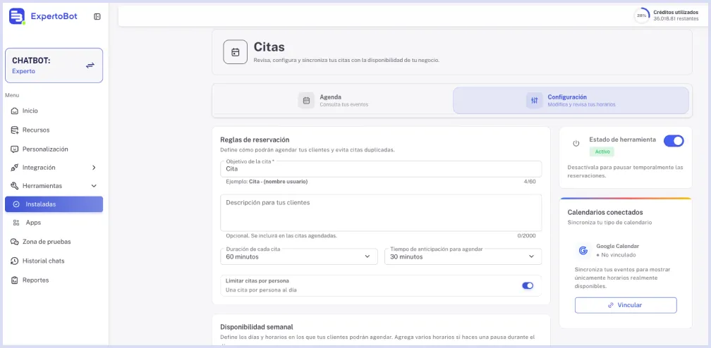 Configuracion de citas