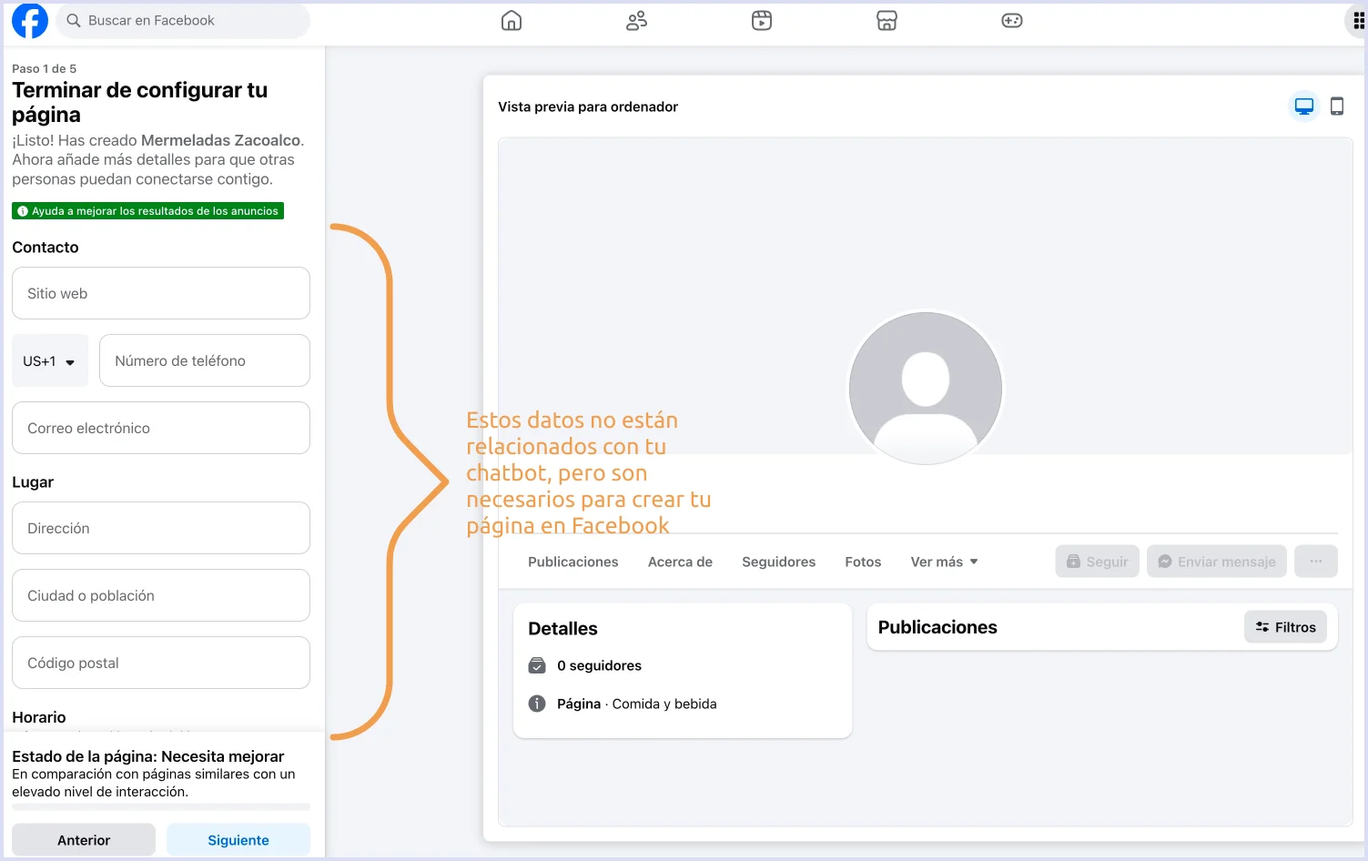 Datos de contacto de pagina