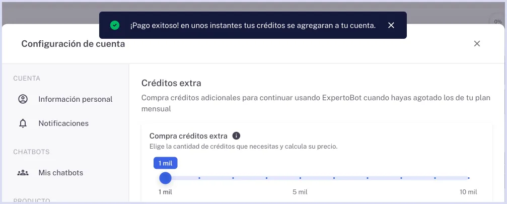Compra de creditos exitosa