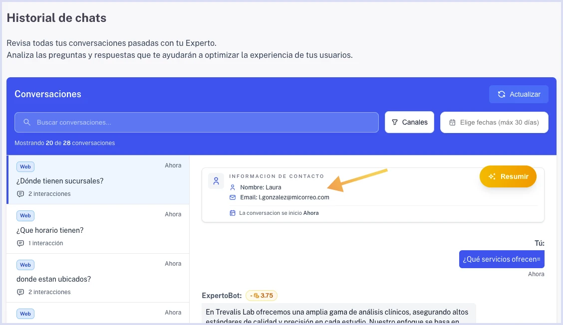 Consulta de datos en el historial