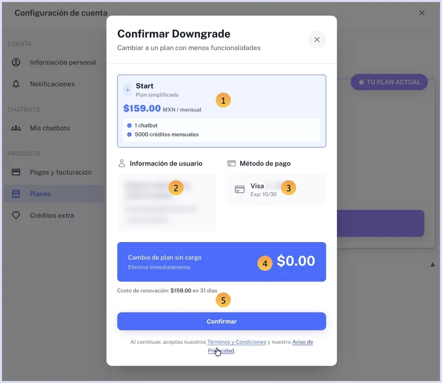 Detalles del downgrade