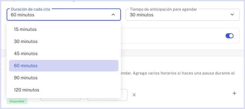 Duracion de la cita