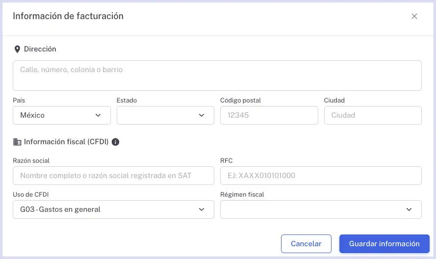 Informacion de facturacion