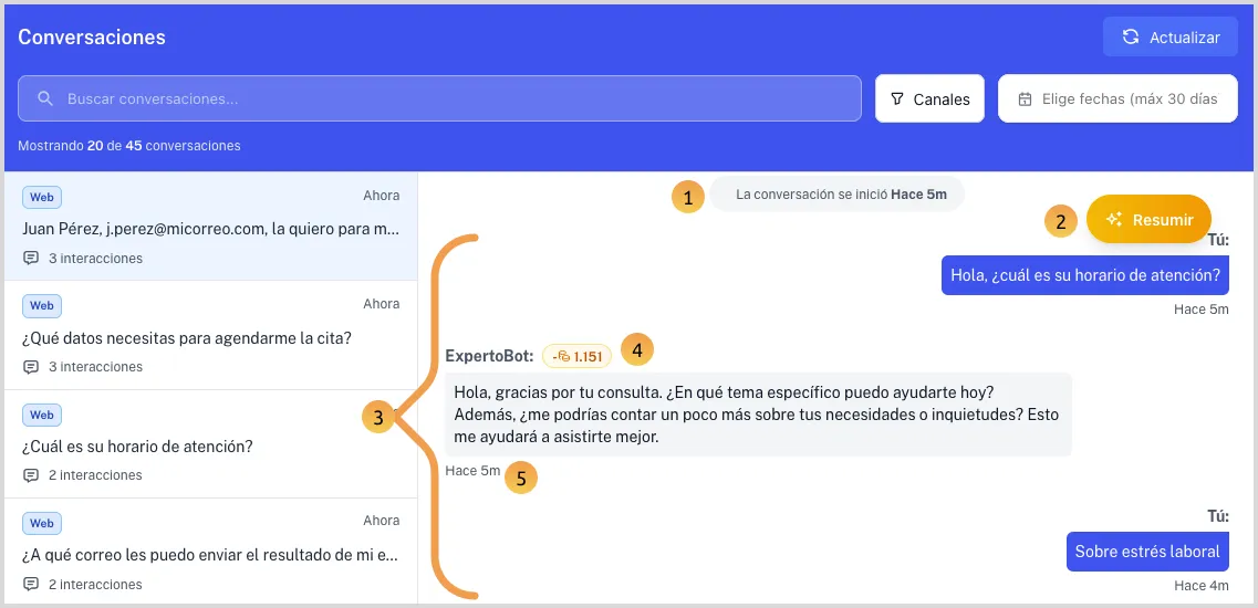 Detalles de la conversacion