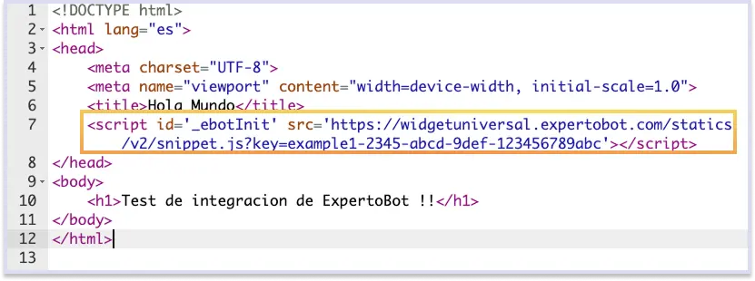 Pega el codigo de tu chabot