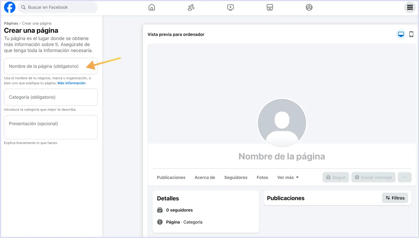 Crear pagina en facebook