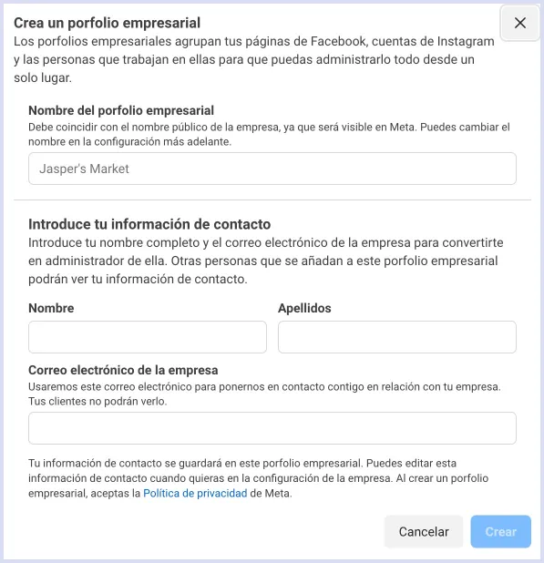 Crear portafolio comercial