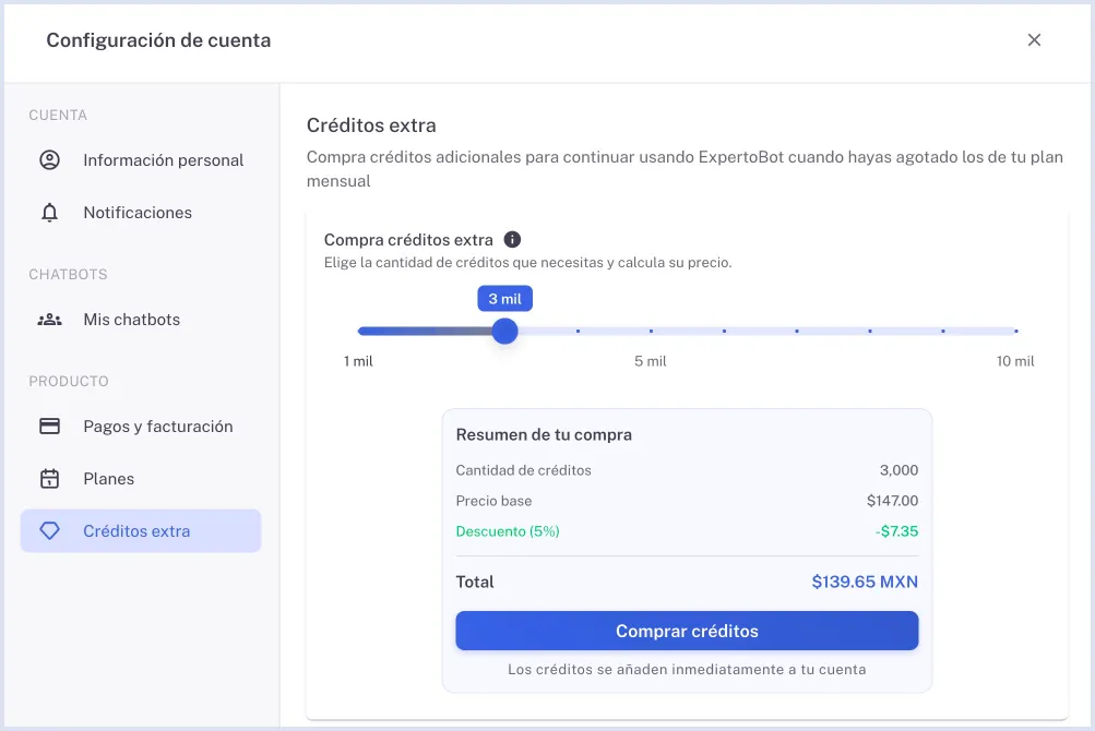Calculadora creditos extra
