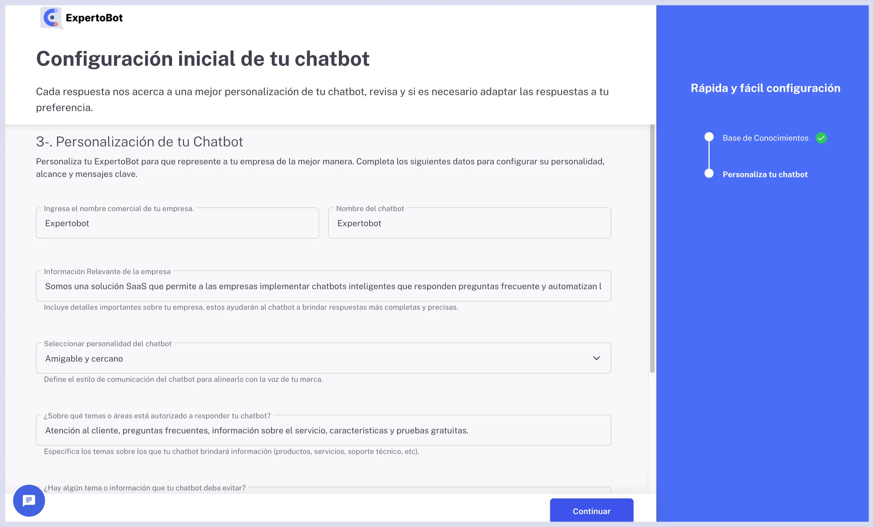 Inicio de expertobot