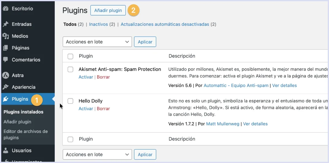 Buscar seccion de plugins