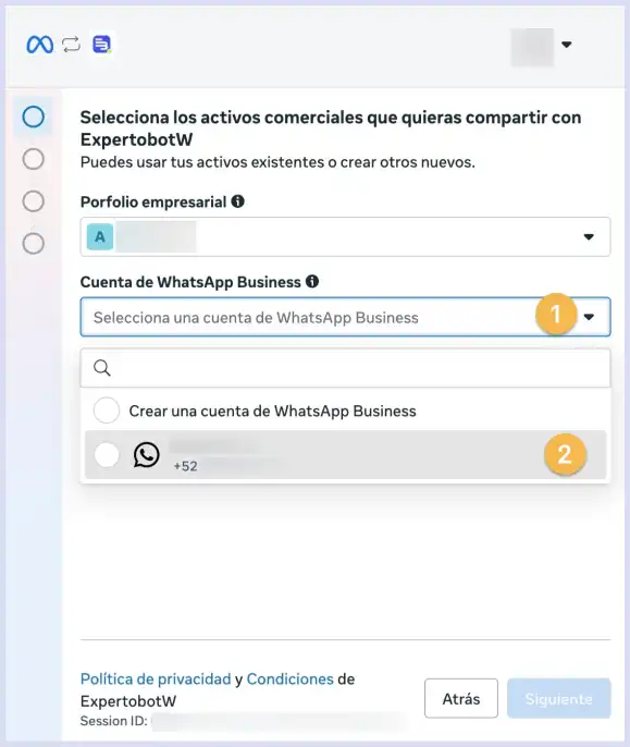 Seleccionar numero de WhatsApp