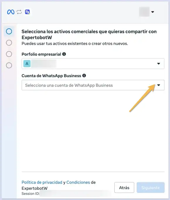 Seleccionar cuenta de WhatsApp Business