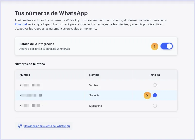 Seleccion de numero para el chatbot