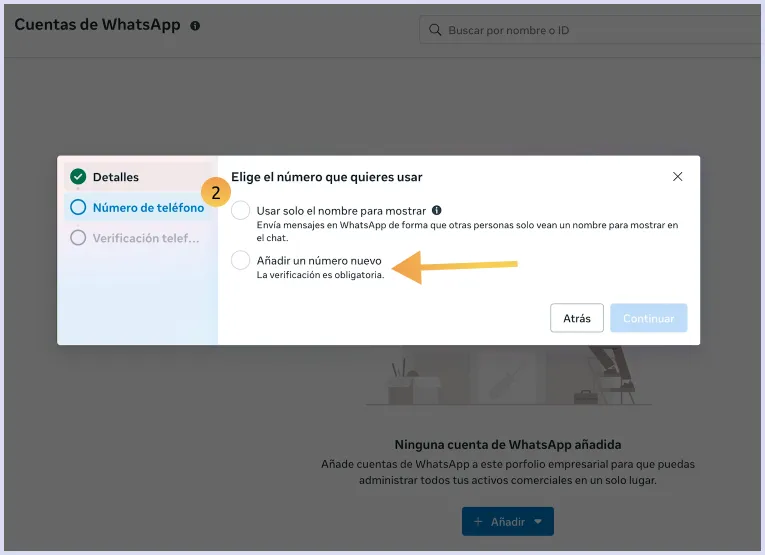 Añadir número de WhatsApp