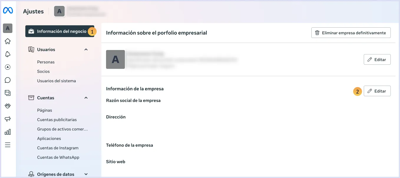 Informacion del negocio