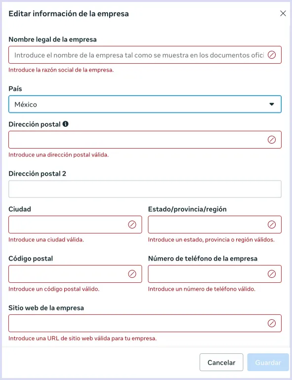 Informacion del negocio